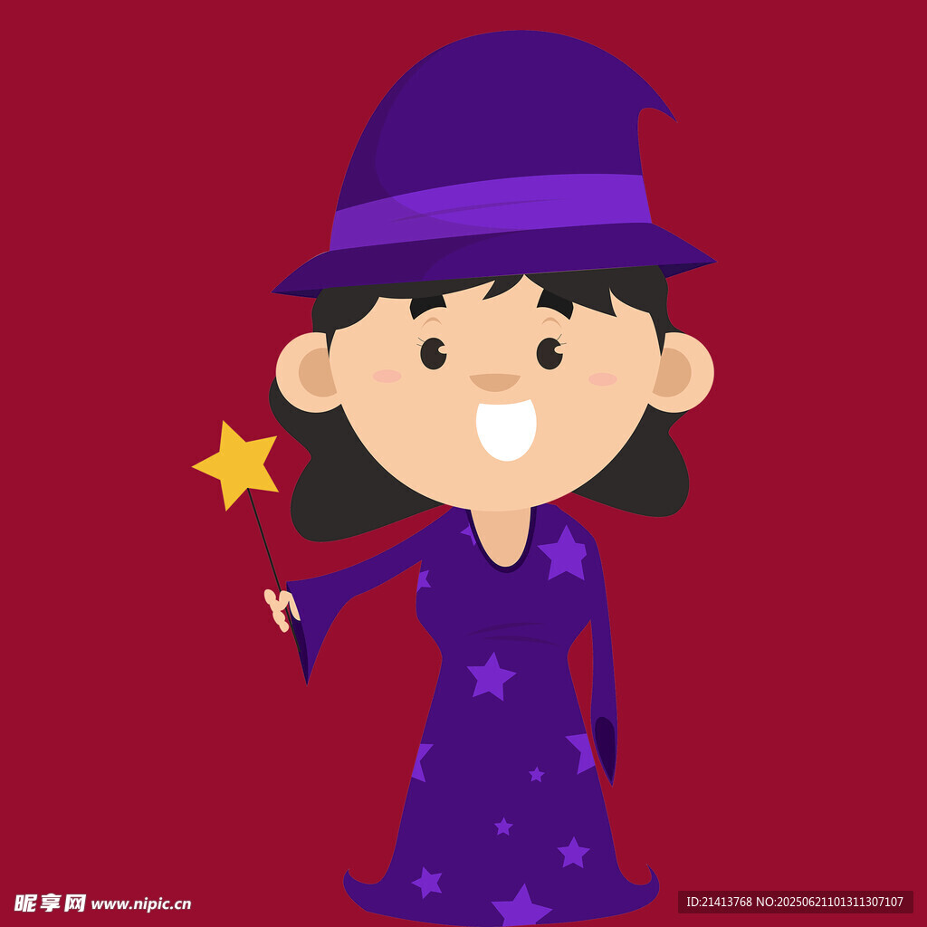 可愛小女巫手持魔法星星