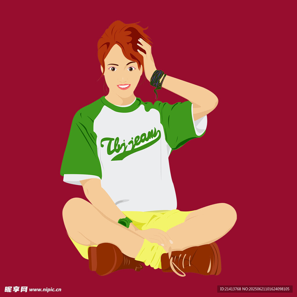 坐著撓頭的運動風(fēng)年輕人