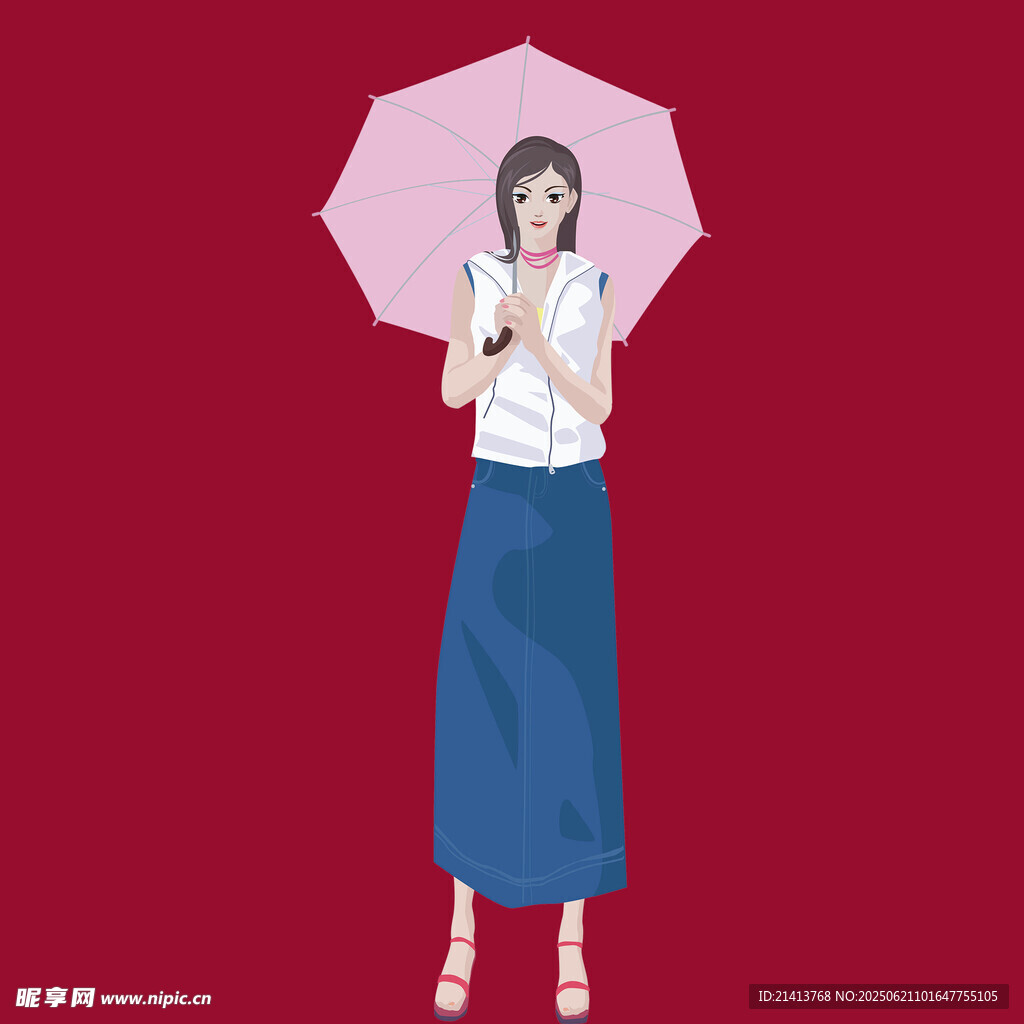 撐粉傘的時尚女子