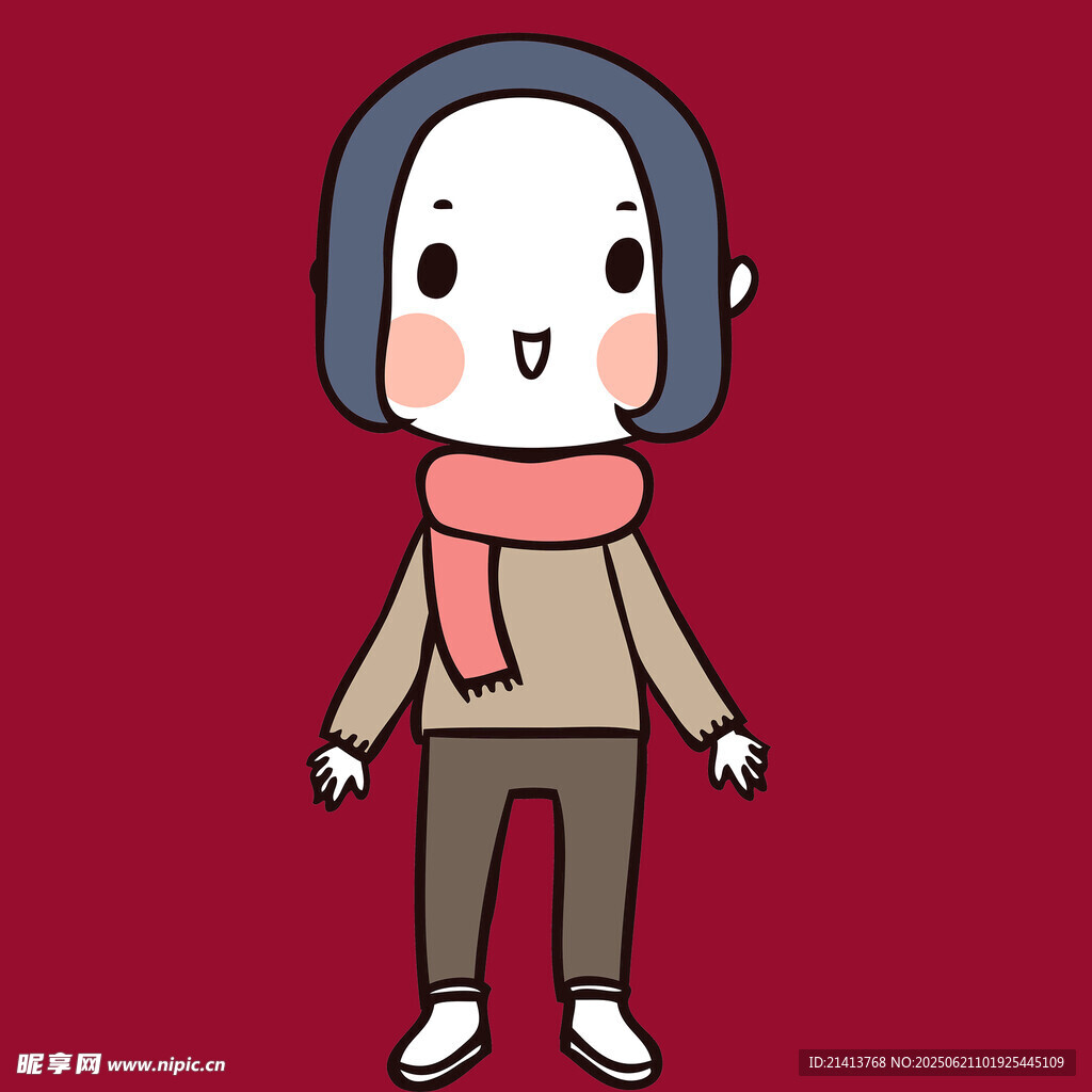 戴圍巾的卡通短發女孩
