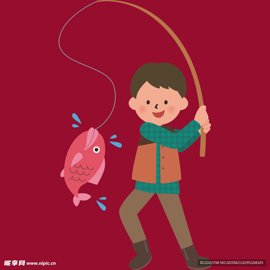 男孩開心釣魚收獲頗豐