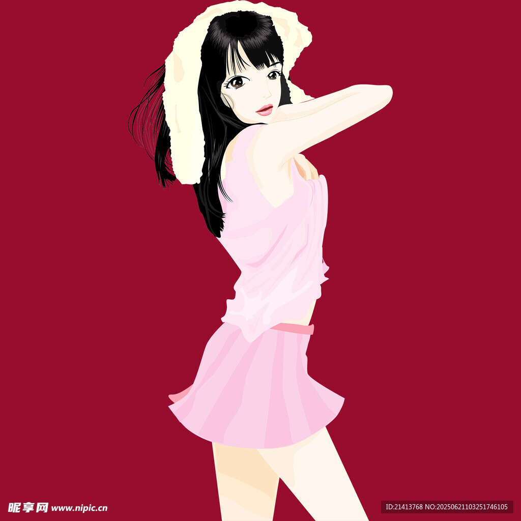 粉色短裙少女優(yōu)雅姿態(tài)