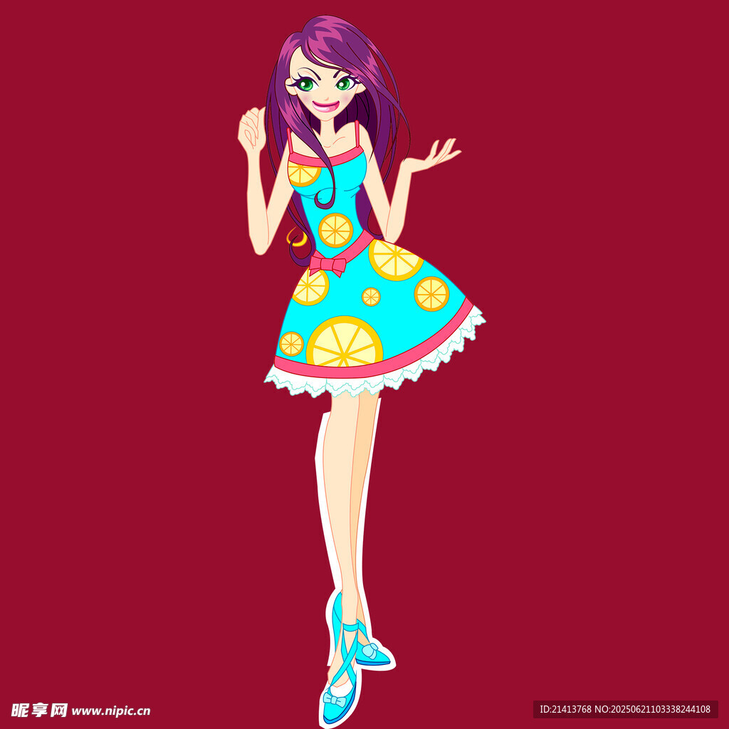 紫色長發(fā)女孩的時尚穿搭
