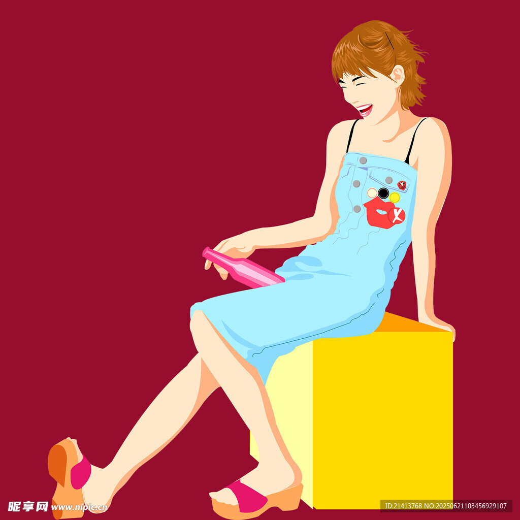 時尚女孩優雅坐姿展示穿搭