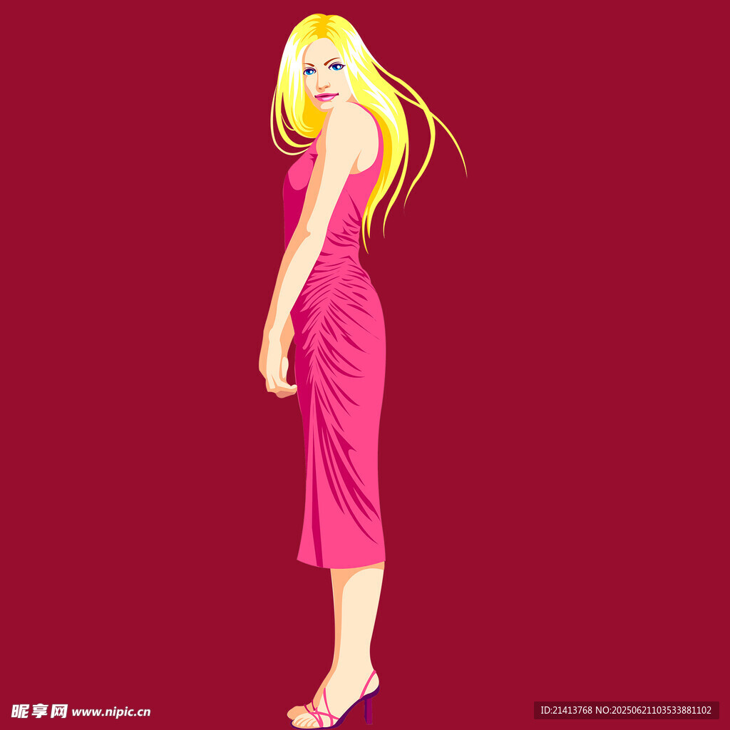 身著粉裙的金發(fā)優(yōu)雅女性