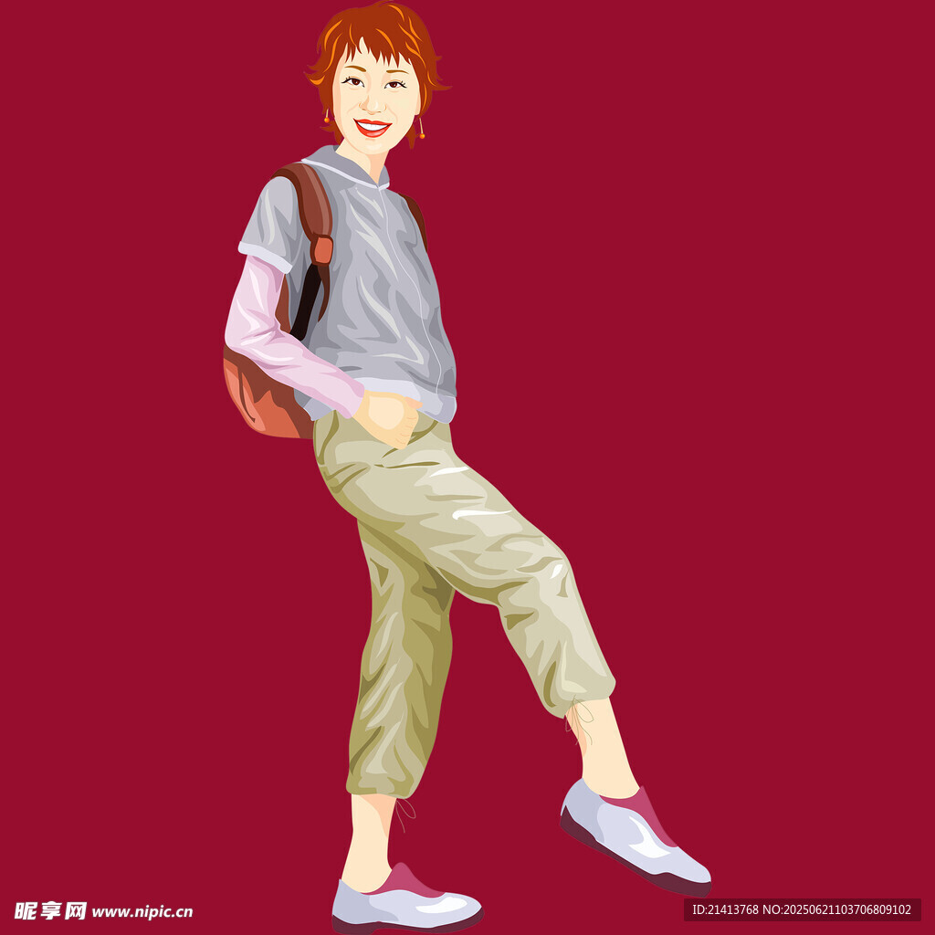 活力少女背書包俏皮站姿