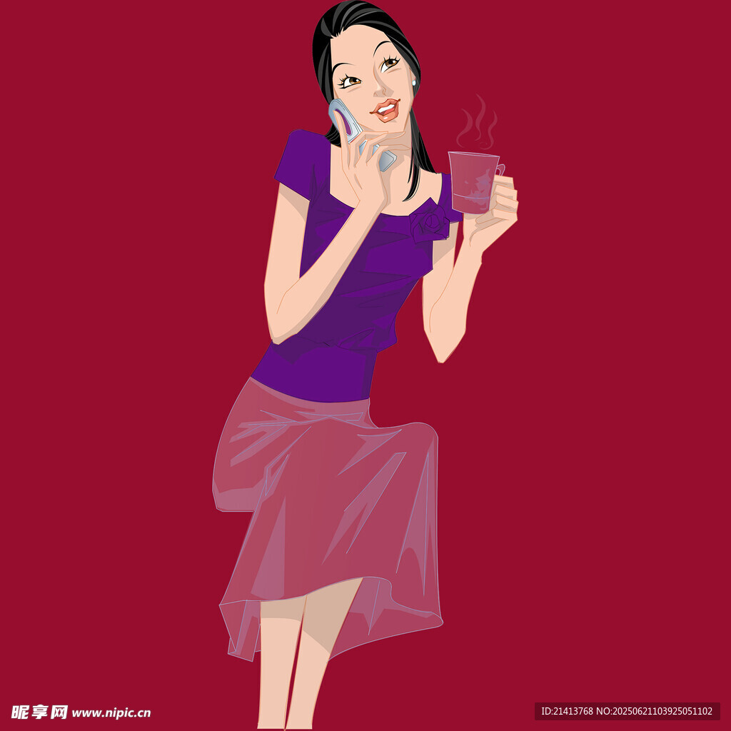 手持飲品的時尚女性