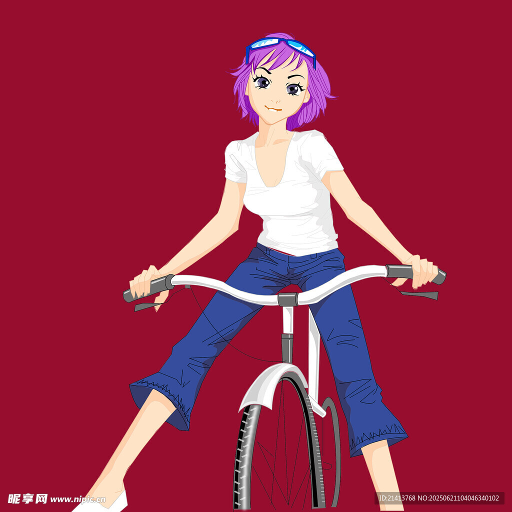 紫色頭發(fā)女孩騎單車