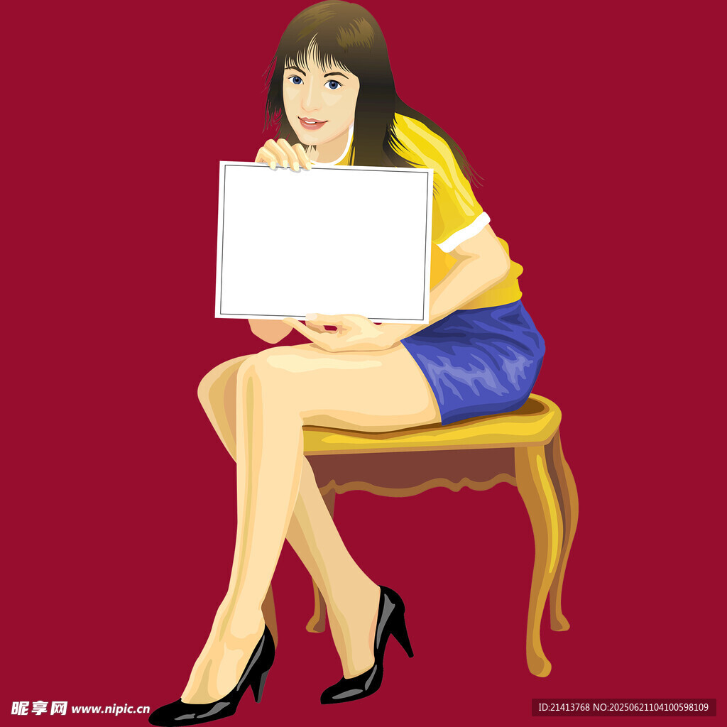 女子持白板優雅而坐