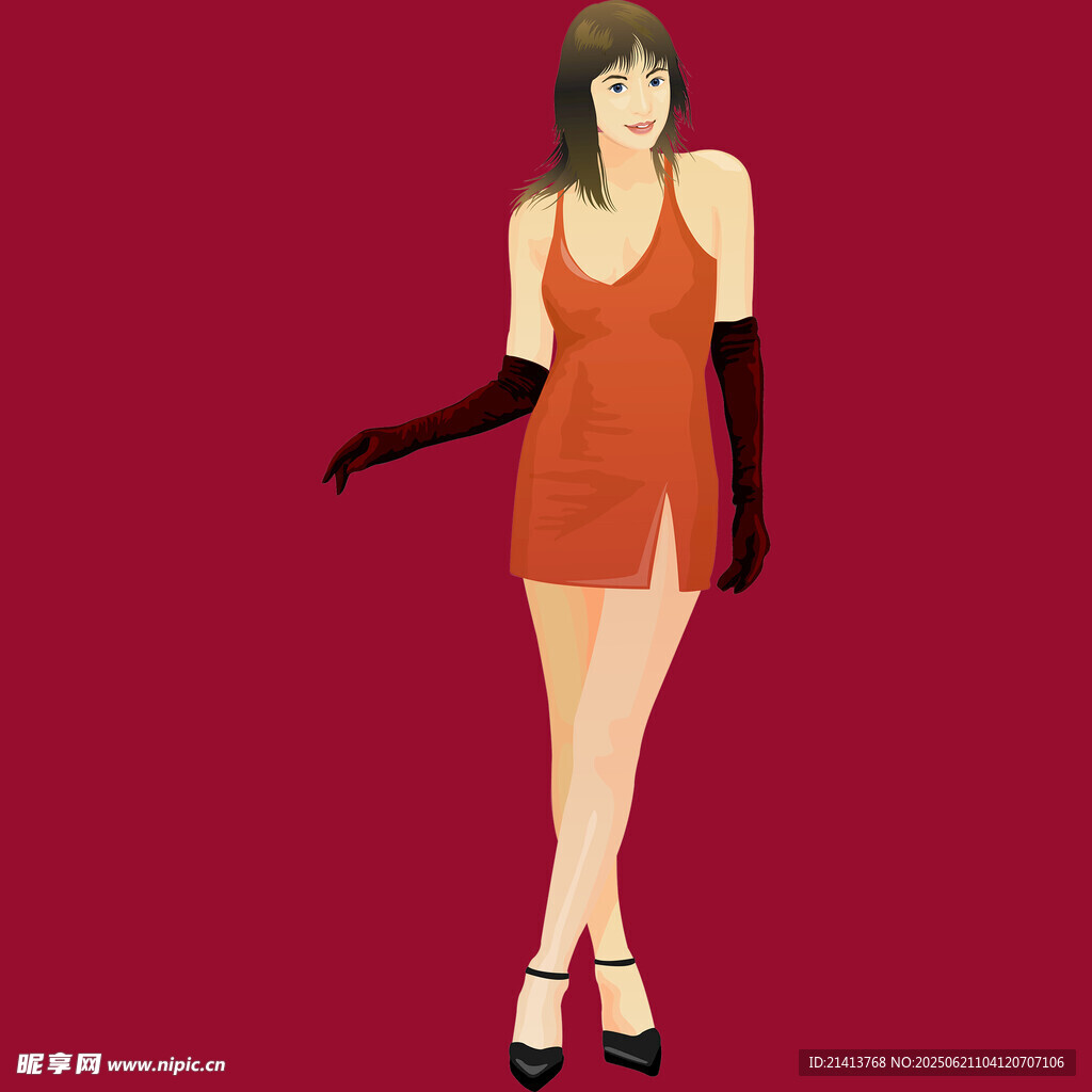 紅衣短裙戴手套女性形象