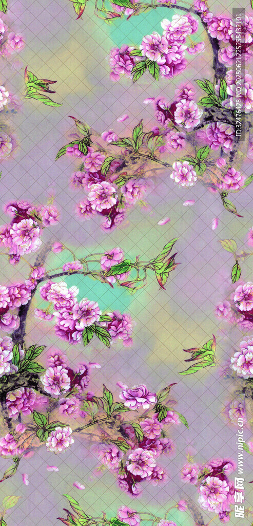 粉色花卉圖案布料紋理
