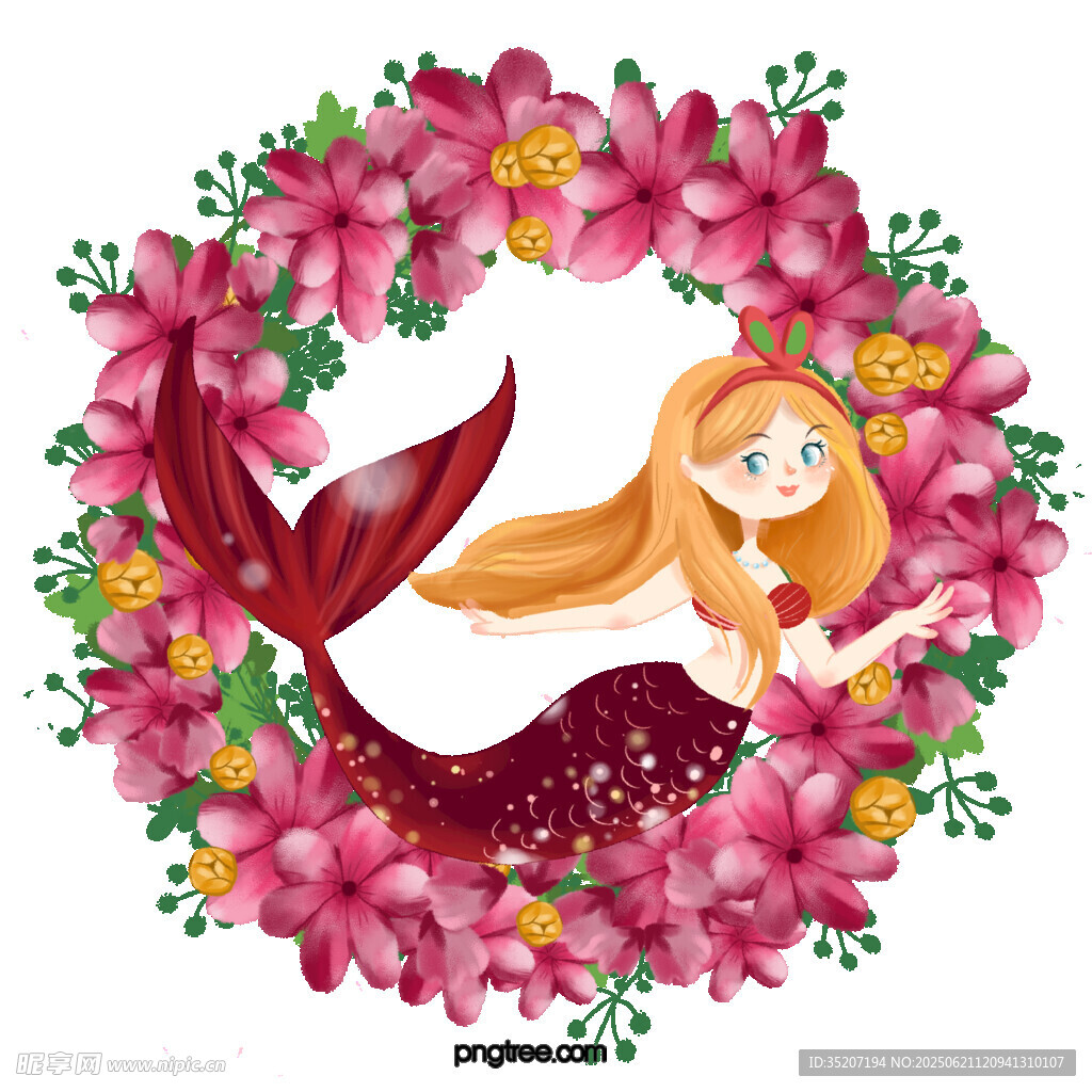 花環中的美人魚插畫