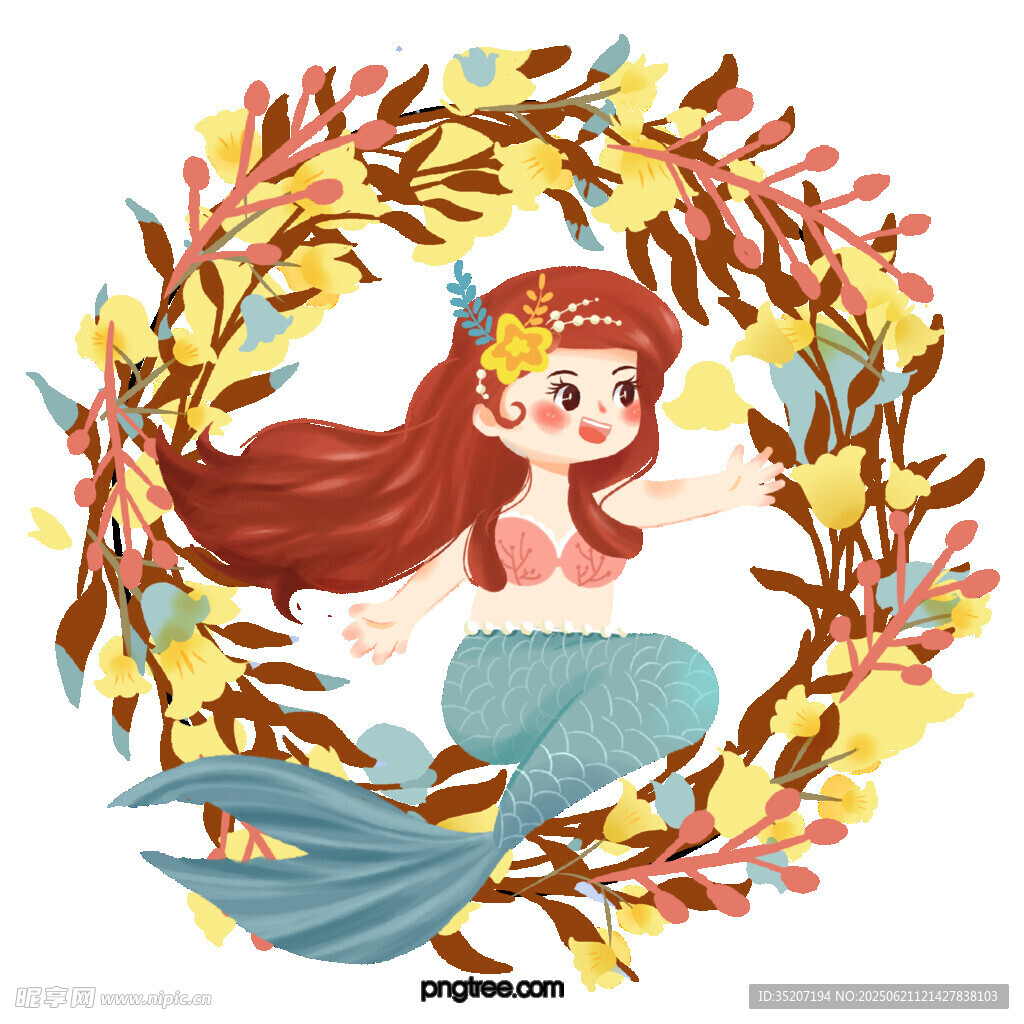 花環(huán)中的美人魚插畫