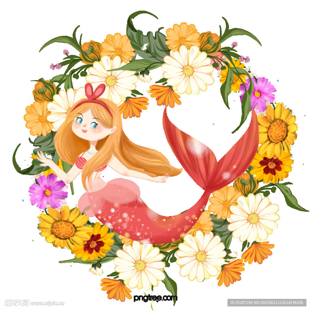 花環(huán)中的美人魚插畫