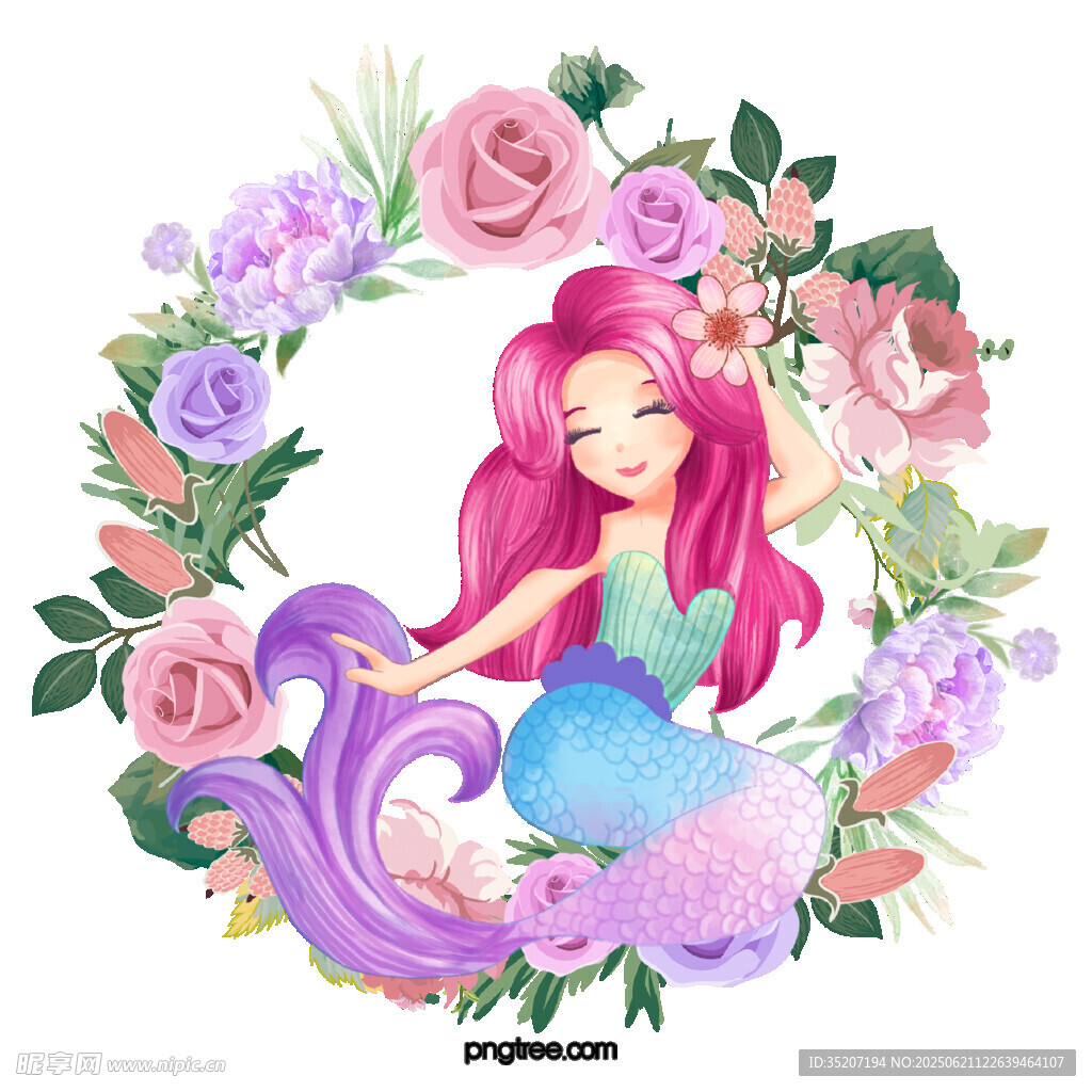 花環(huán)中的夢幻粉色美人魚