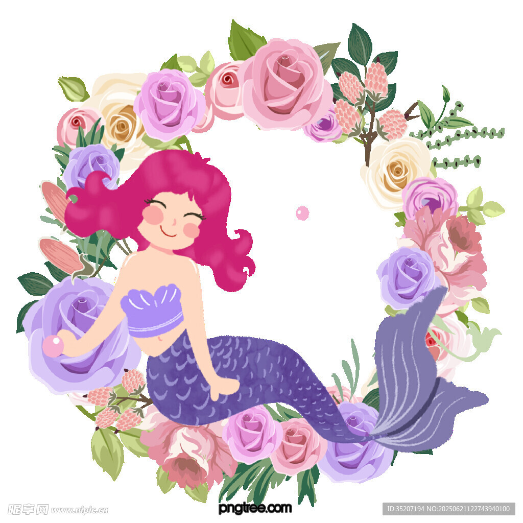 夢(mèng)幻美人魚置身繁花之中