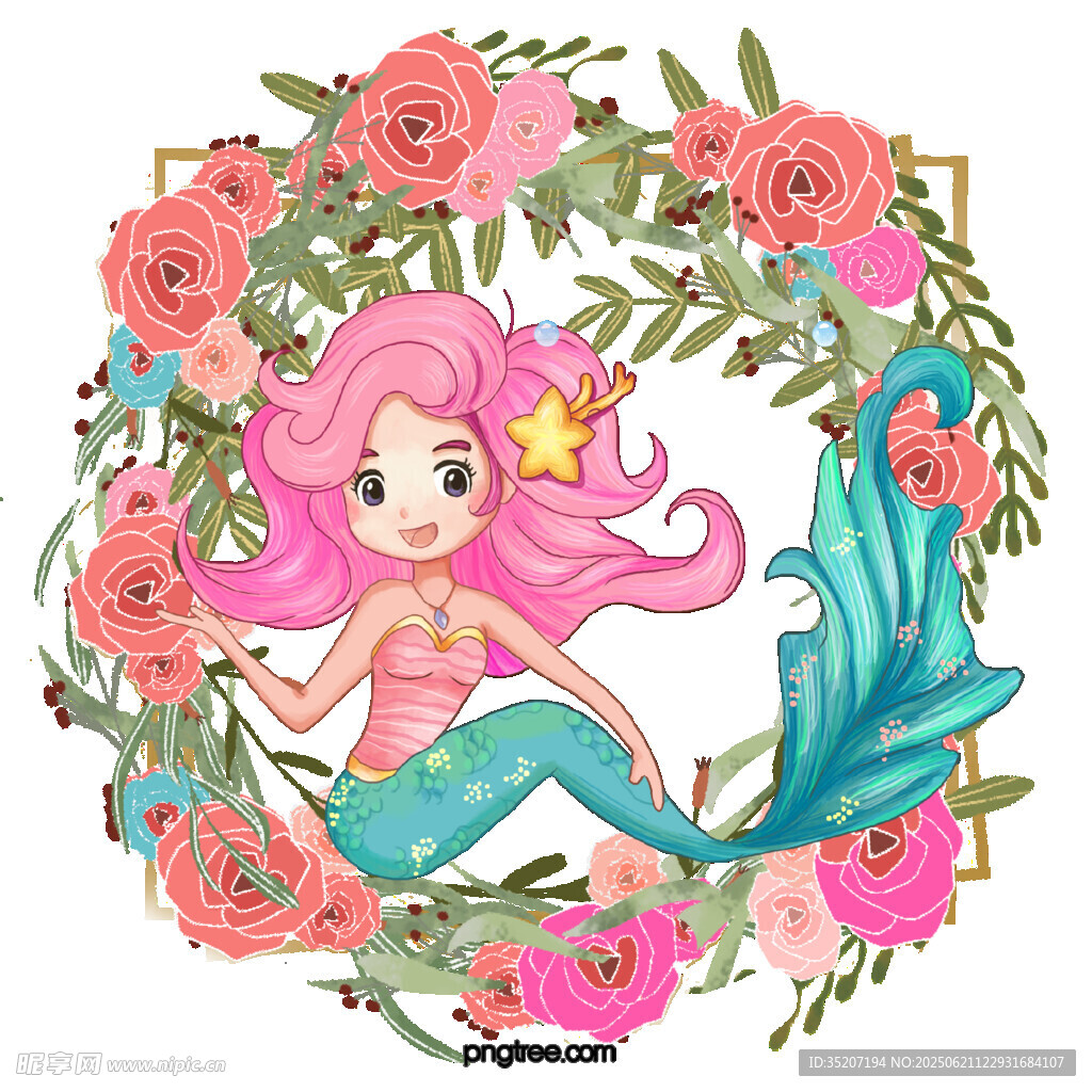可愛粉色系美人魚插畫