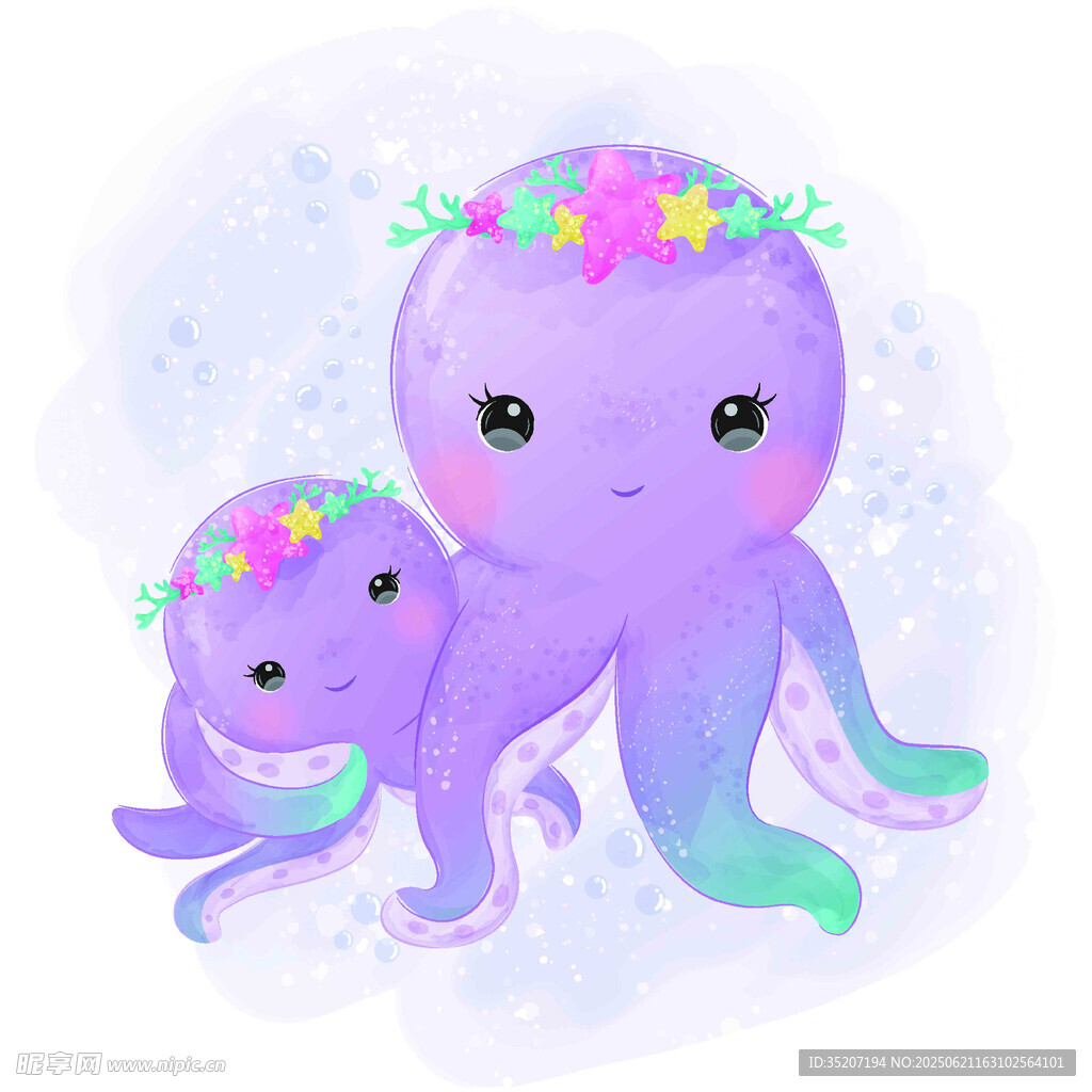 可愛章魚母子插畫