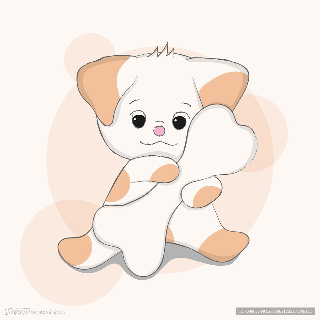 可愛(ài)小狗抱著骨頭玩偶