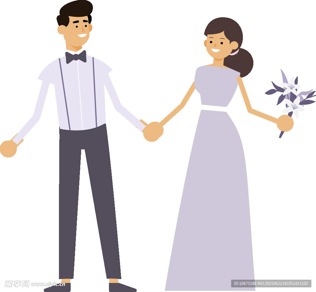 牽手的新婚夫婦