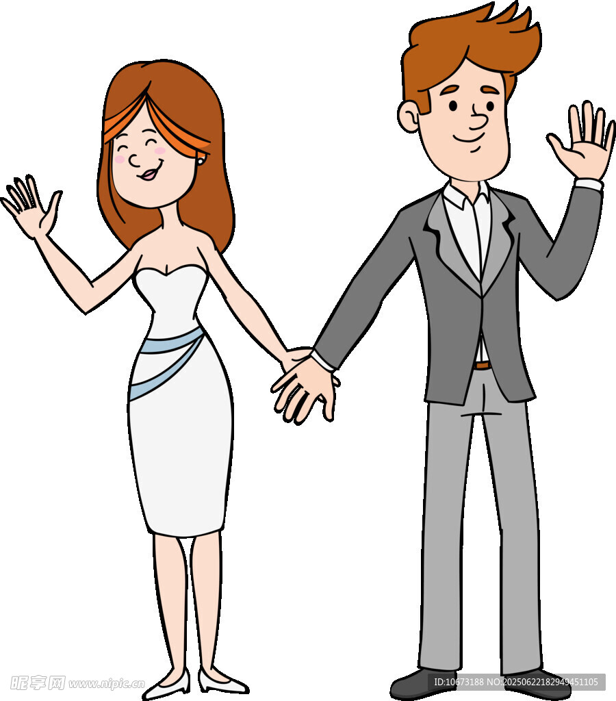 新婚夫婦牽手微笑