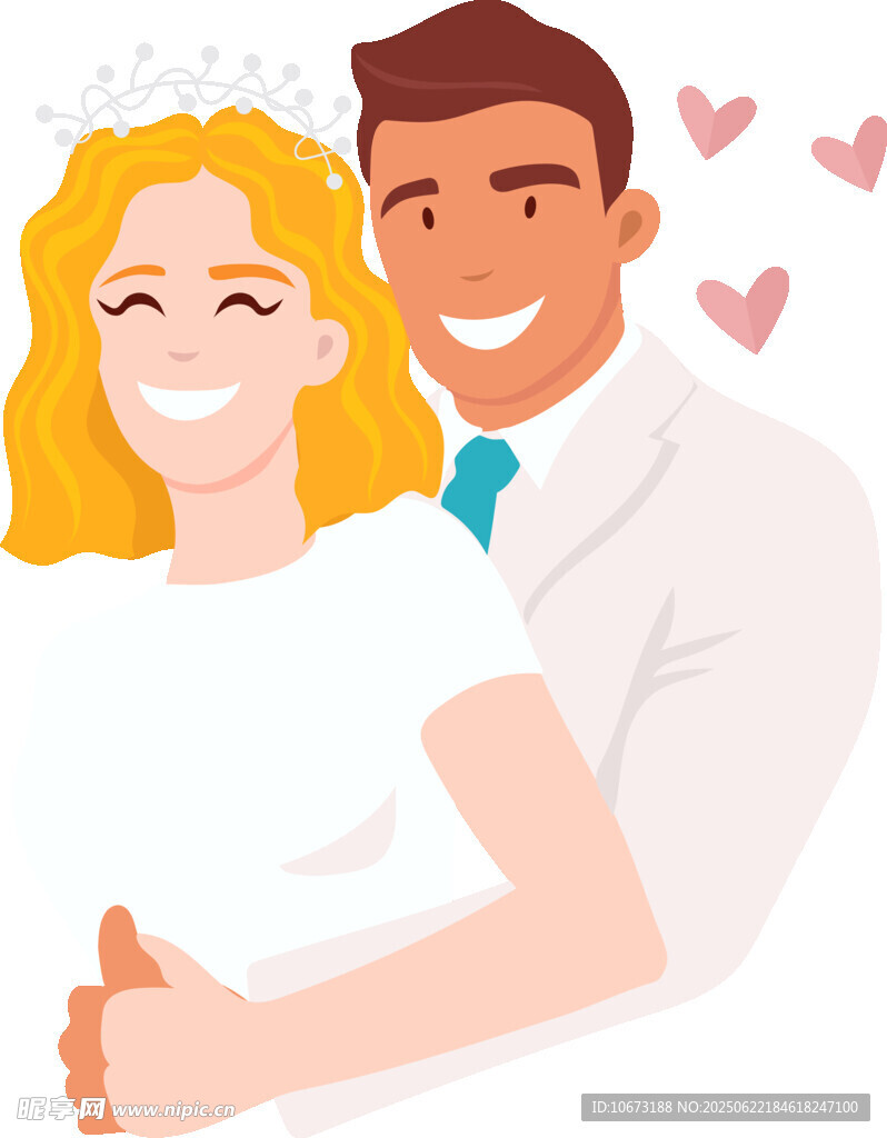 甜蜜相擁的新婚夫婦
