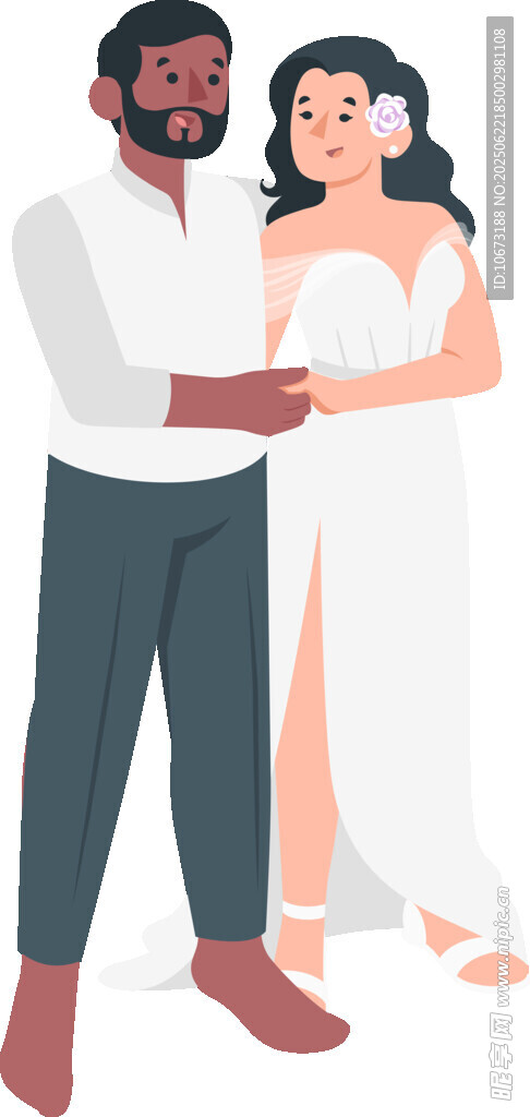 幸福相擁的新婚夫婦