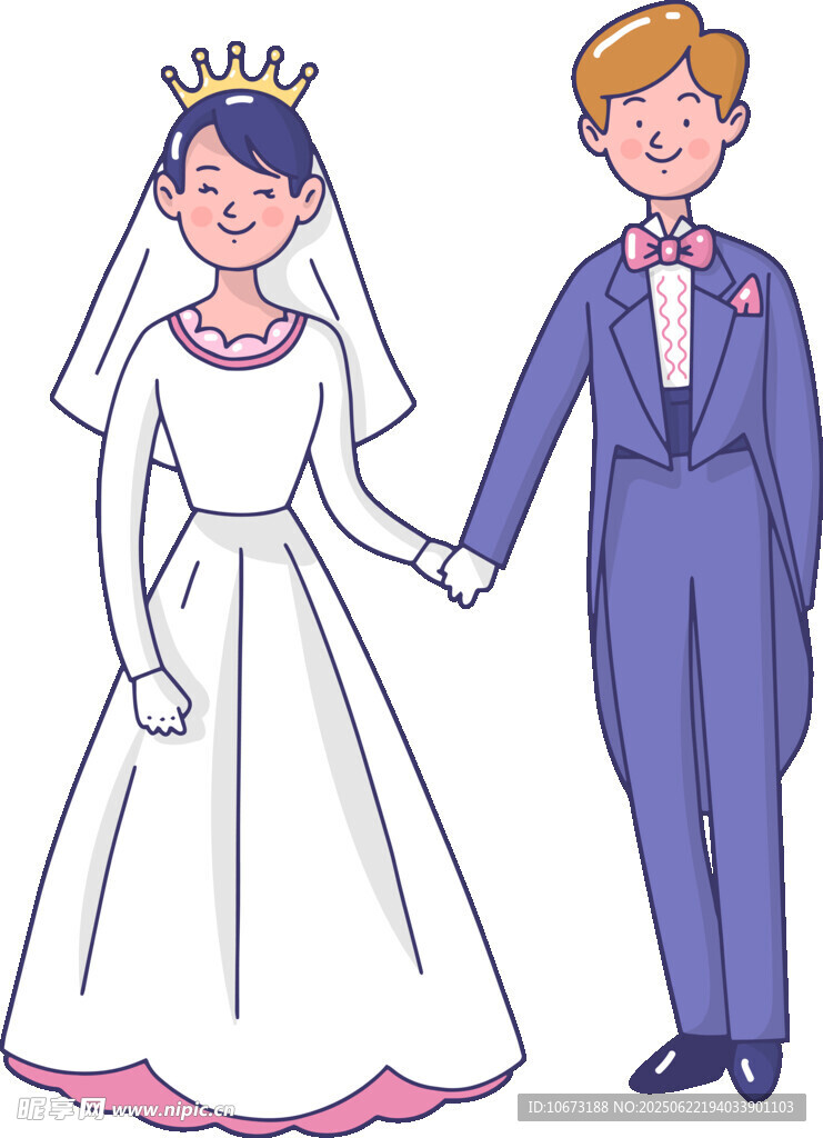 新婚夫婦甜蜜牽手