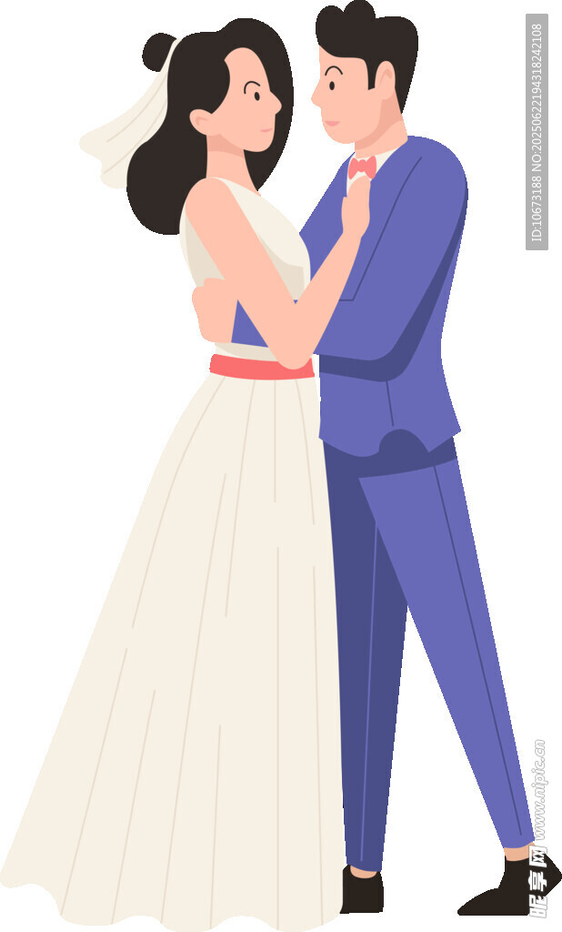 浪漫相擁的新婚情侶
