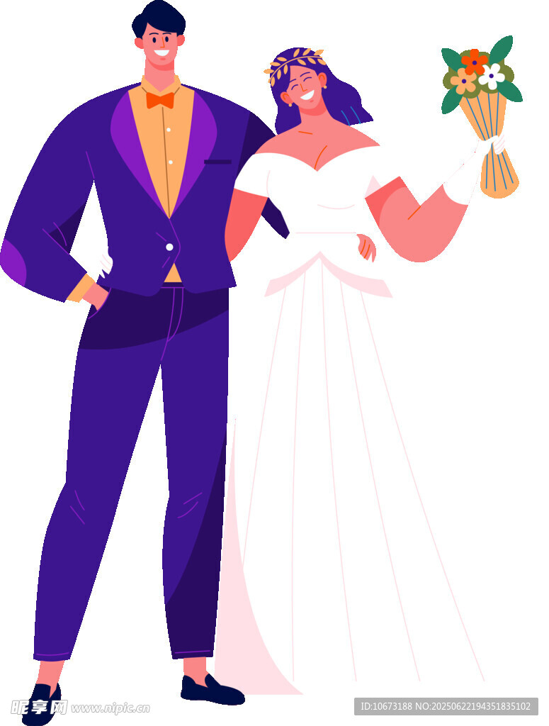 新婚夫婦甜蜜形象插畫