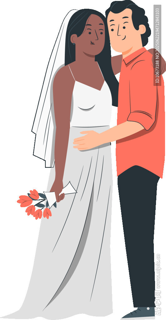 幸福相擁的新婚夫婦