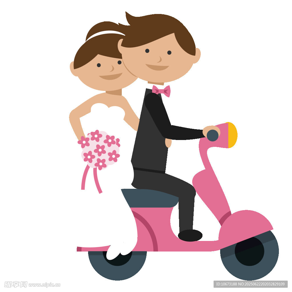 新婚夫婦騎粉色踏板車