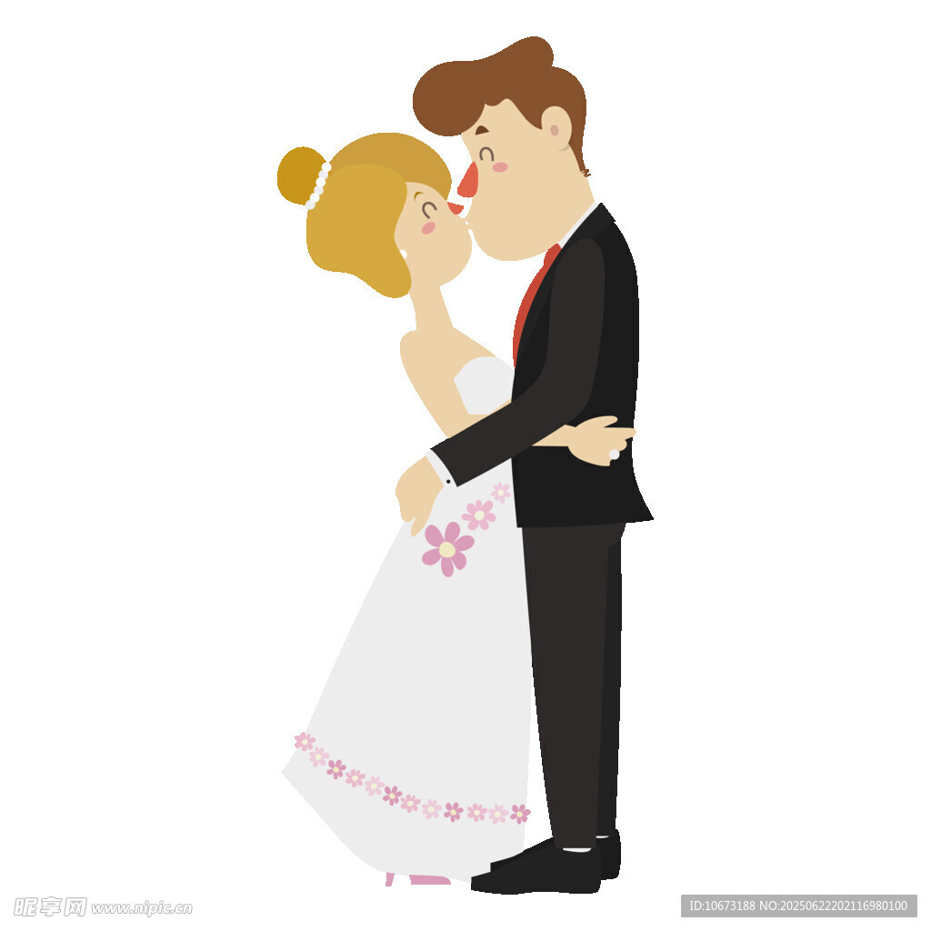 甜蜜相擁的新婚夫婦