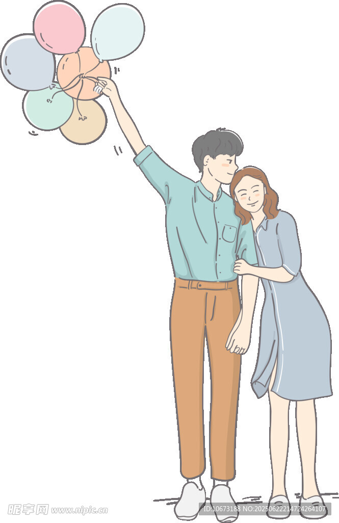 情侶牽手共舉彩色氣球
