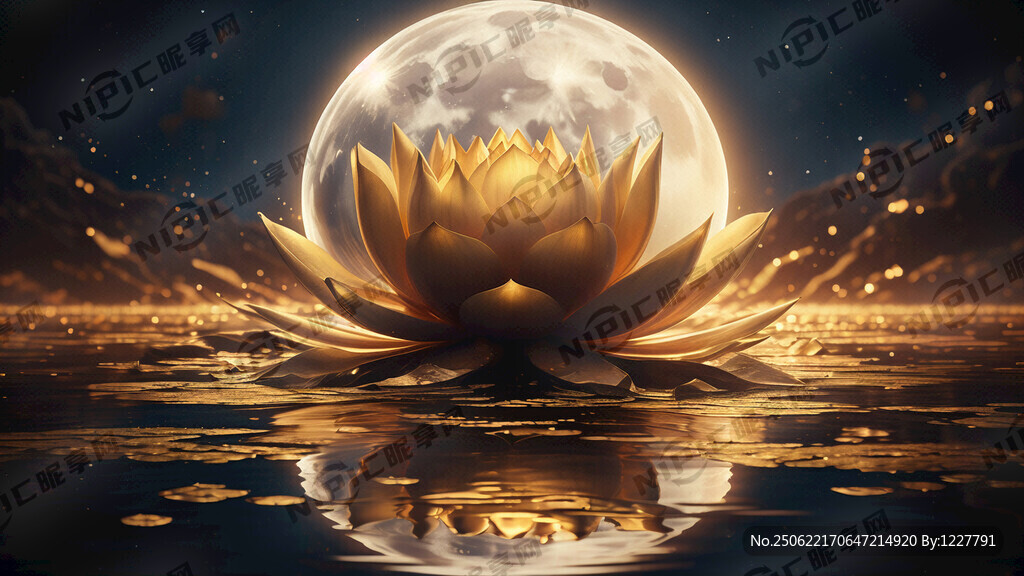 月光下水面上金色的一朵蓮花 