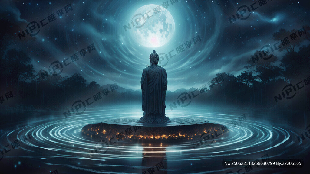 圓形水池 星空燦爛夜色下