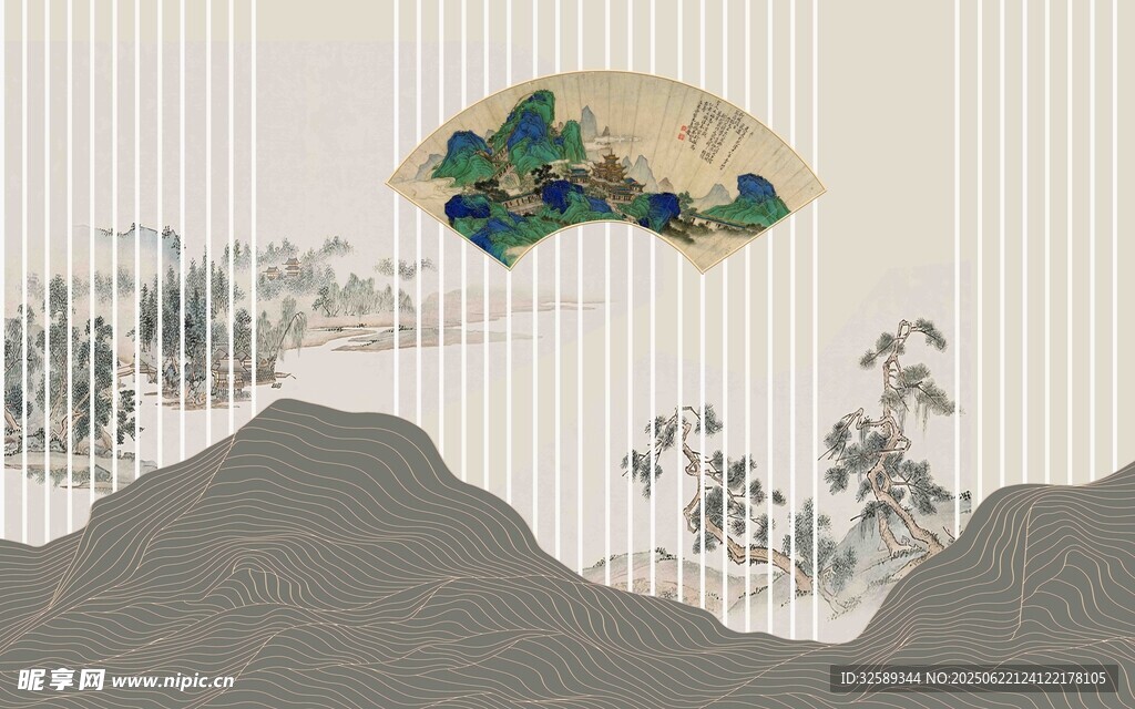 中式山水折扇裝飾畫