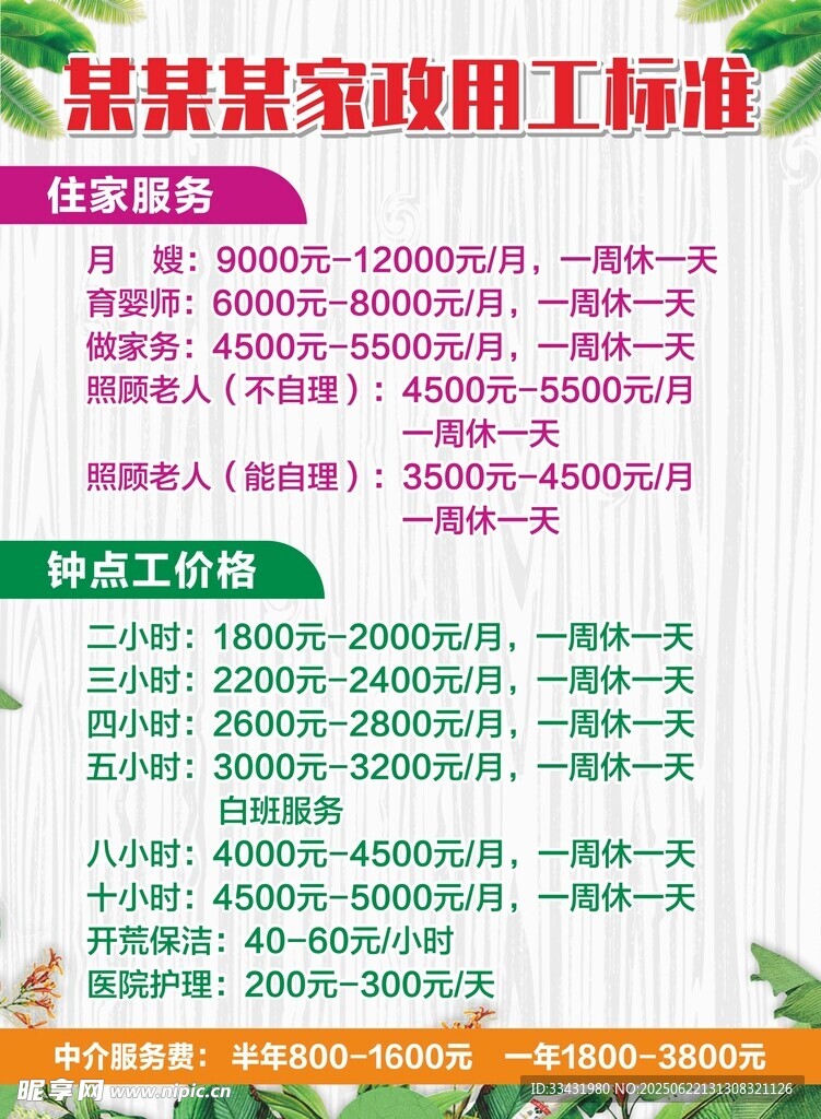 家政用工標準詳情