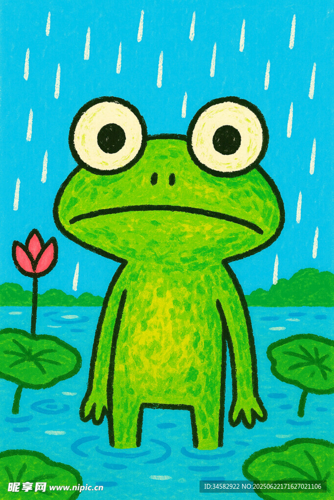 雨中的綠色青蛙