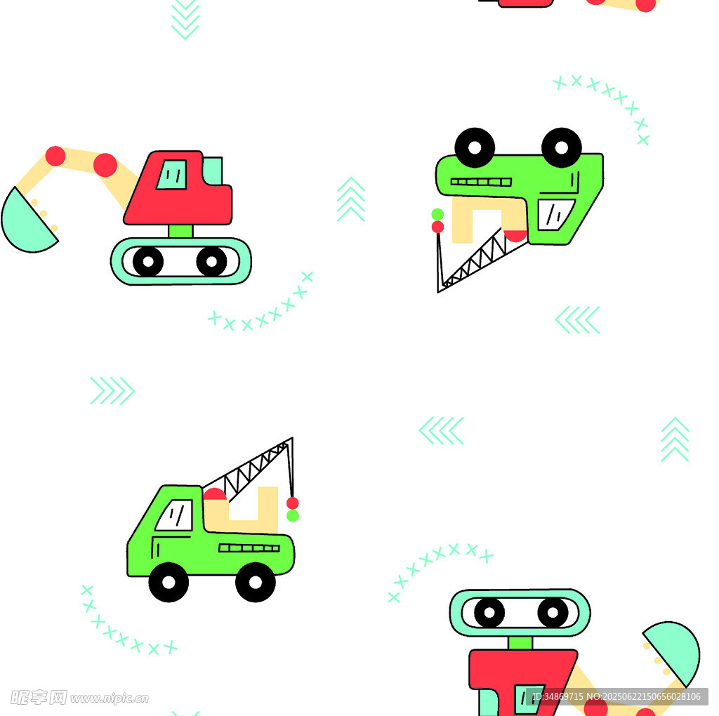 數碼印花卡通風格工程車圖案設計
