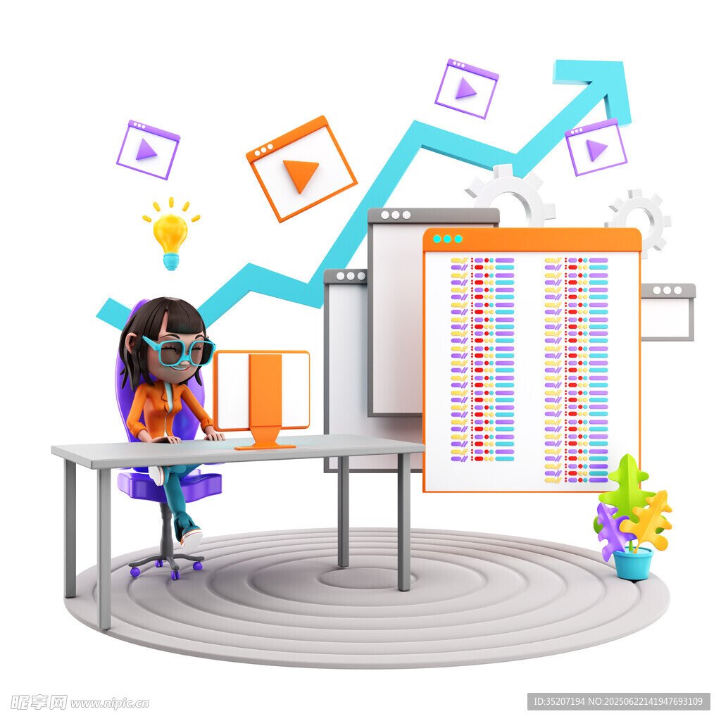 女孩專注于數據分析場景