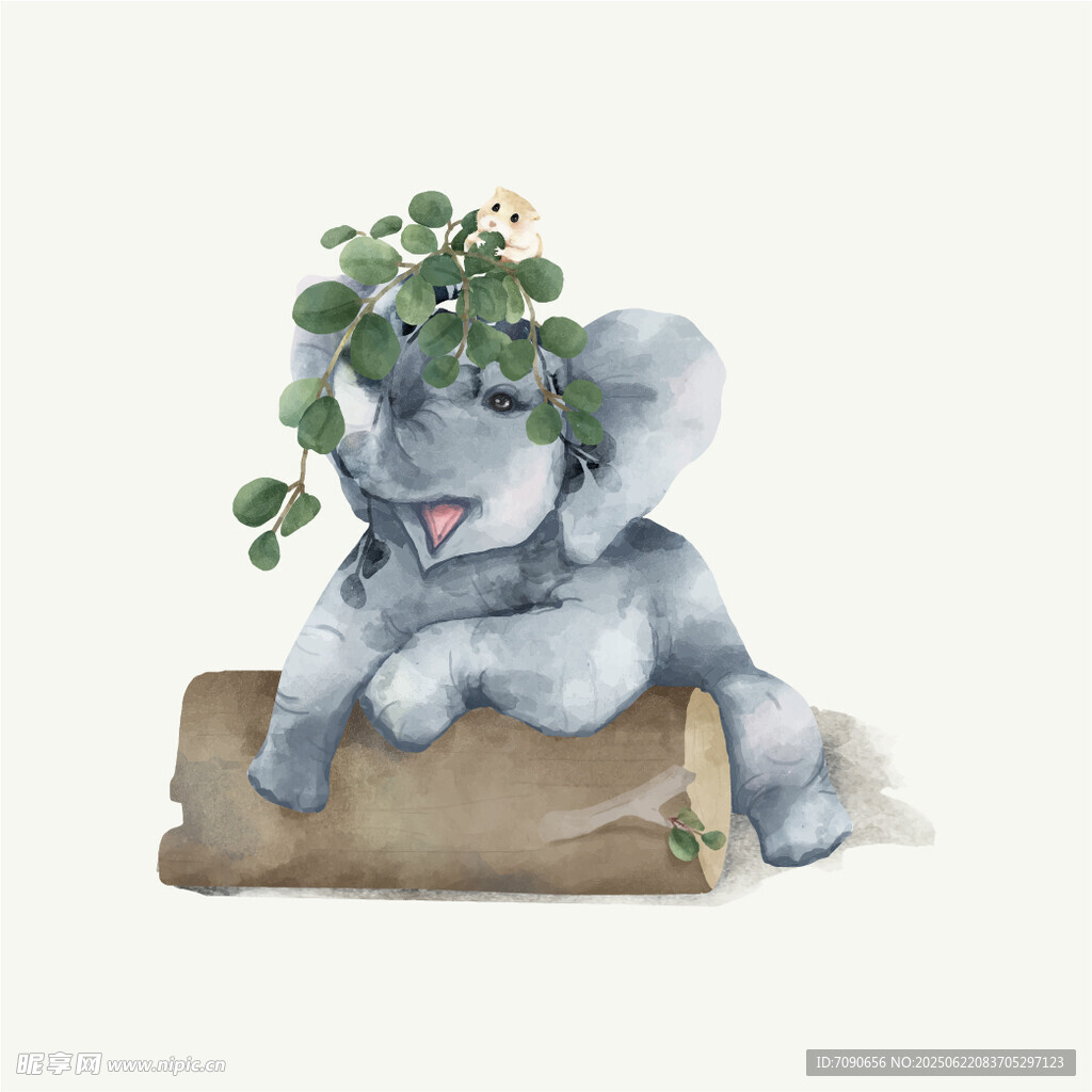 可愛小象頭戴綠植 