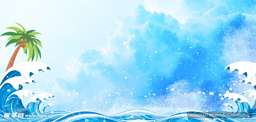 夏日海浪與椰樹風景圖