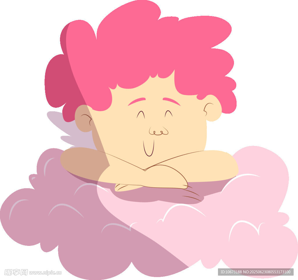 粉色云朵上休憩的卷發(fā)小人