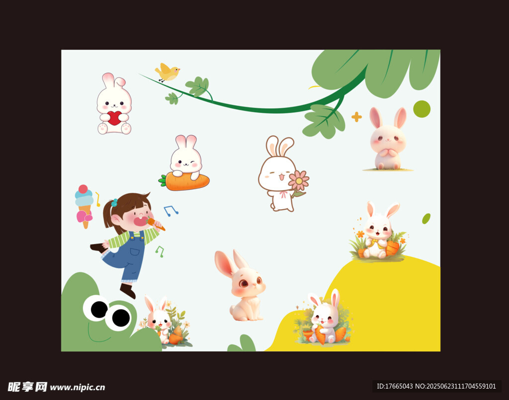 兒童與兔子的歡樂場景