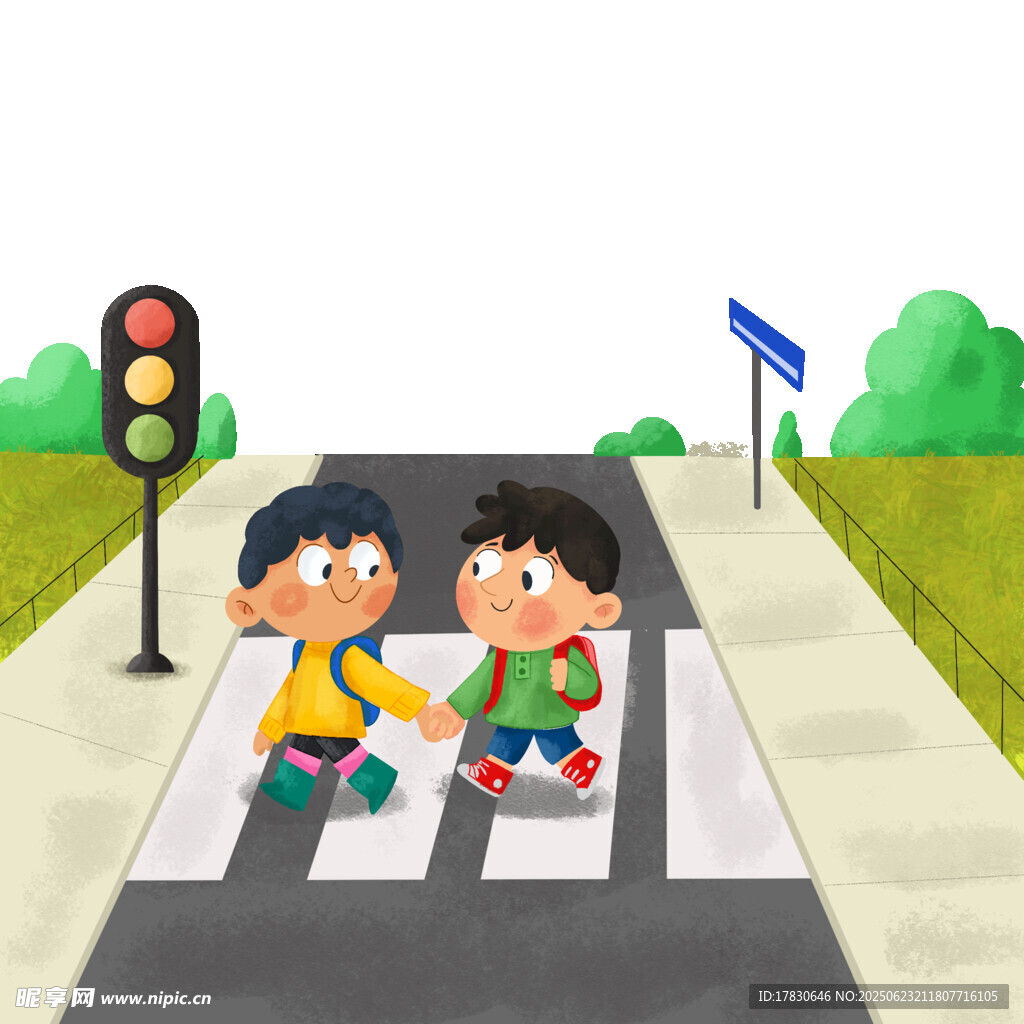兒童在斑馬線等待過馬路