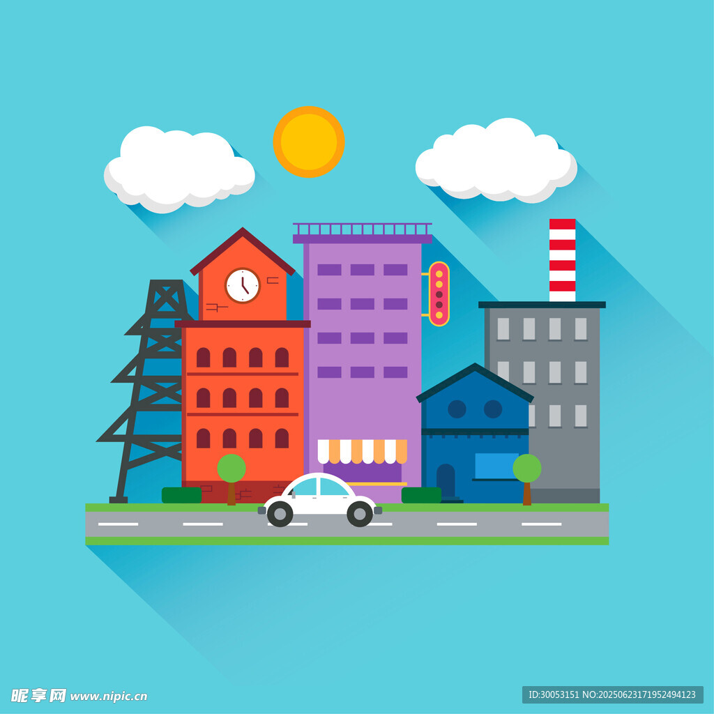 城市建筑與車輛風景圖