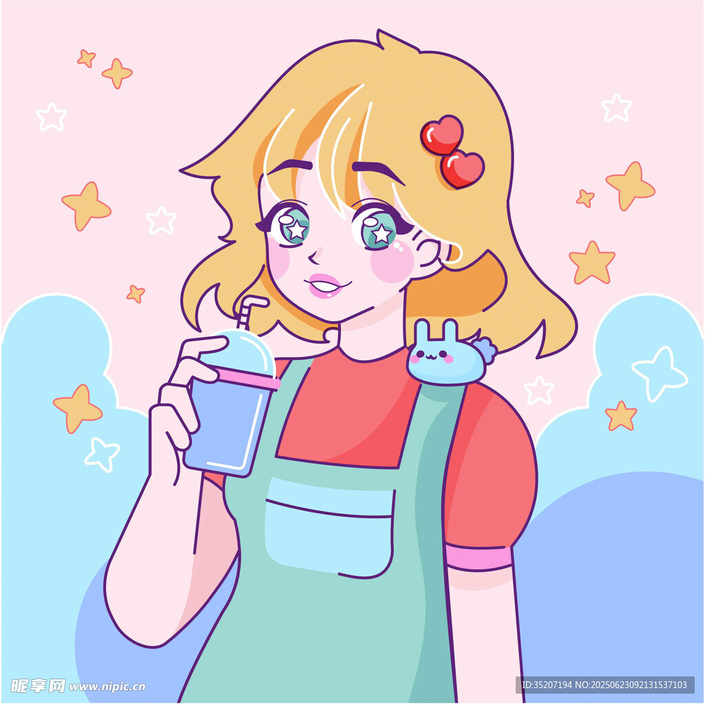 可愛女孩手持飲品微笑
