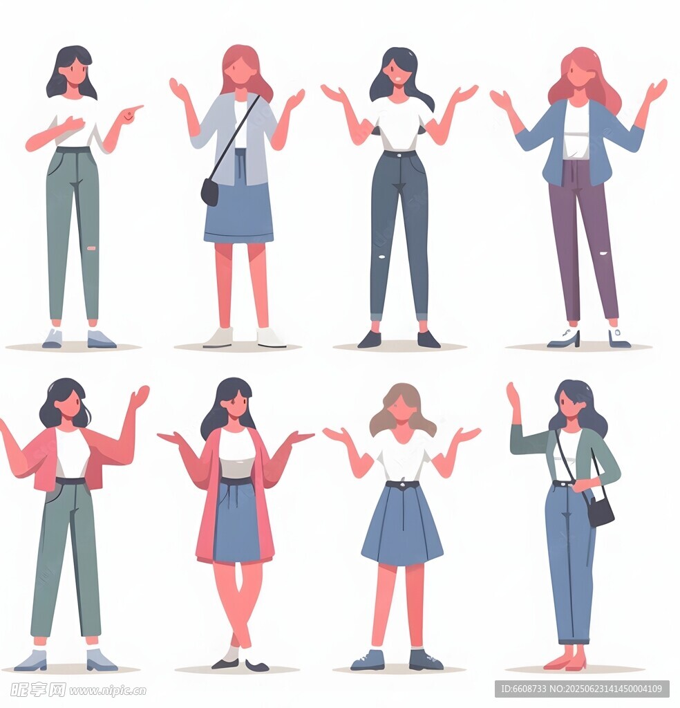 多樣姿態的女性插畫形象