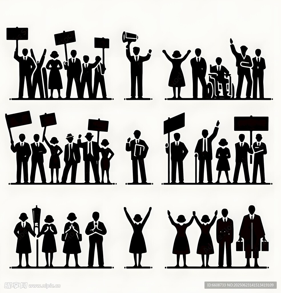 人群集會抗議剪影